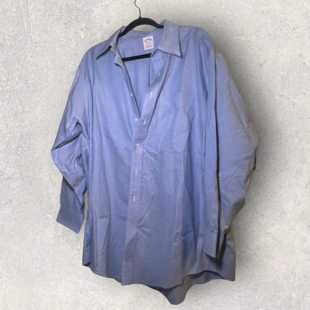 BROOKS BROTHERS 1818 Men’s Original Polo Dress Shirt Blue Cotton Size 17.5-33